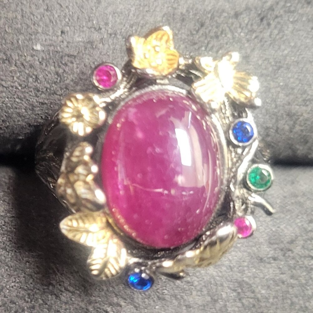 Natural Starlight Ruby Vintage Italian Style Sterling Silver Ring Size 7.5